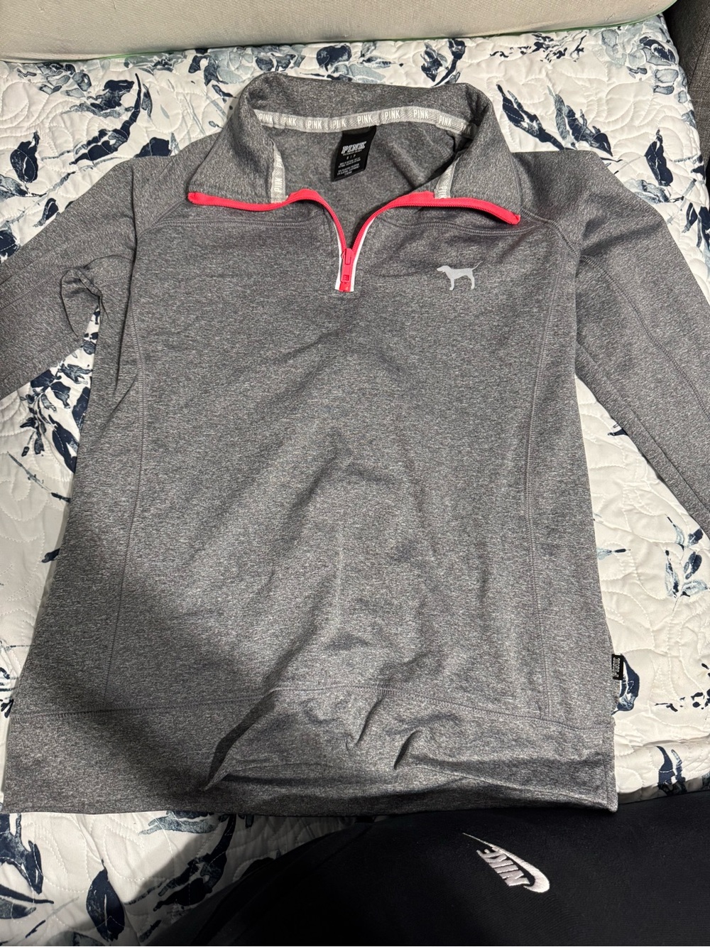 PINK Victoria's Secret Gray Quarter-Zip Pullover with Pink Trim